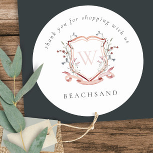Roze Wildflower Crest Hartelijk dank voor winkelen Ronde Sticker