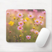 Roze Wildflower Daisy Field Muismat (Met muis)