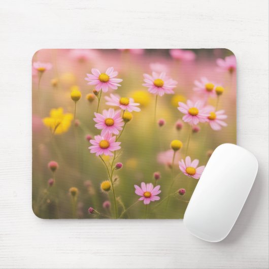 Roze Wildflower Daisy Field Muismat (Met muis)
