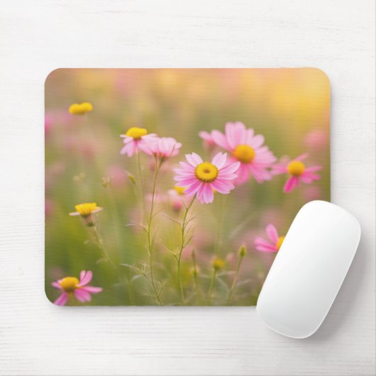 Roze Wildflower Daisy Field Muismat (Met muis)