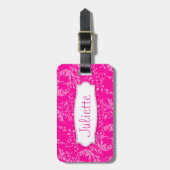  roze wildflower damask genaamd bagagelabel (Voorkant verticaal)