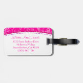  roze wildflower damask genaamd bagagelabel (Achterkant horizontaal)