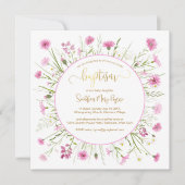 Roze Wildflower Doop Kaart Goud Lettertype (Voorkant)