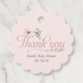 Roze Wildflower Elegant Baby Meisje Dank u Bedankjes Labels (Voorkant)