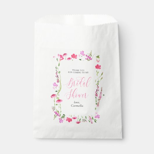 Roze Wildflower Elegant Script Vrijgezellenfeest Bedankzakje (Voorkant)