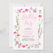 Roze Wildflower Elegant Vrouwelijk Verjaardagsfees Kaart (Voorkant)