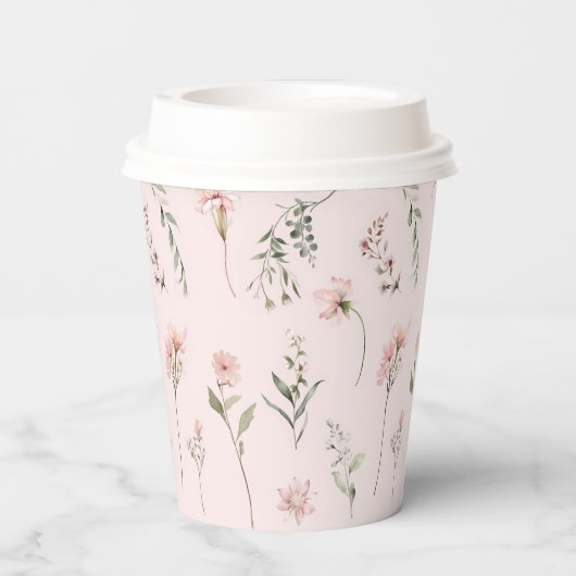 Roze Wildflower en Sage Groen Groen Groen Feest Papieren Bekers (Achterkant)