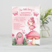 Roze Wildflower Fairy Eerste Verjaardag Tuin Feest Kaart (Staand voorkant)