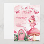 Roze Wildflower Fairy Eerste Verjaardag Tuin Feest Kaart (Voorkant / Achterkant)