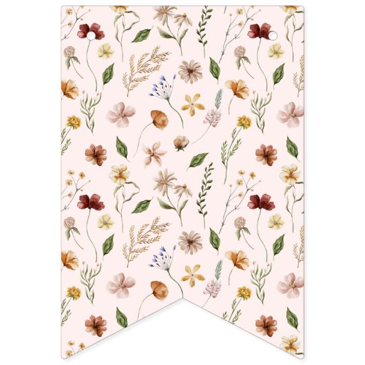 Roze Wildflower First Birthday Garden Bunting Flag Vlaggetjes (Eerste vlag)
