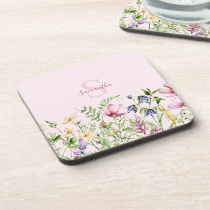 Roze Wildflower Floral gepersonaliseerd Bier Onderzetter