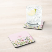 Roze Wildflower Floral gepersonaliseerd Bier Onderzetter (Rechterzijde)