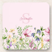 Roze Wildflower Floral gepersonaliseerd Bier Onderzetter (Voorkant)