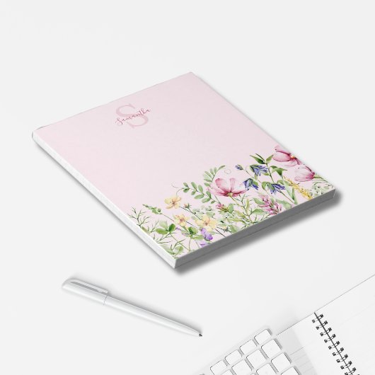 Roze Wildflower Floral gepersonaliseerd Notitieblo Notitieblok