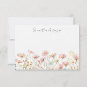 Roze Wildflower Floral gepersonaliseerd Notitiekaartje (Voorkant)