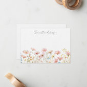 Roze Wildflower Floral gepersonaliseerd Notitiekaartje (Voorkant / Achterkant in situ)