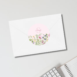 Roze Wildflower Floral gepersonaliseerd Ronde Sticker
