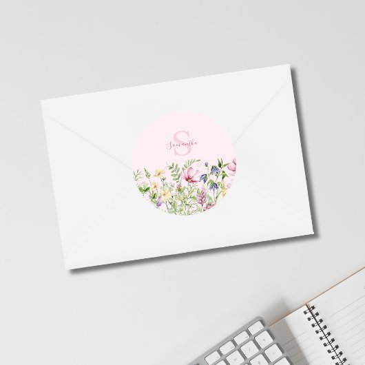 Roze Wildflower Floral gepersonaliseerd Ronde Sticker