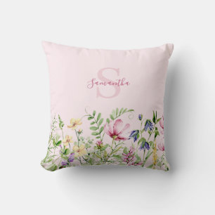 Roze Wildflower Floral gepersonaliseerd Sierkussen