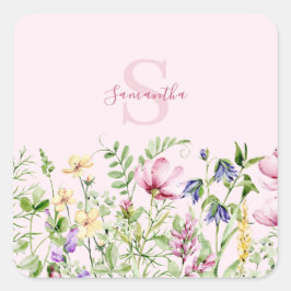 Roze Wildflower Floral gepersonaliseerd Vierkante Sticker
