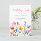 Roze Wildflower Floral Verjaardag Kaart (Staand voorkant)