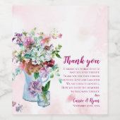 Roze Wildflower Floral Wedding Bedankt Bericht Wijn Etiket (Enkel label)