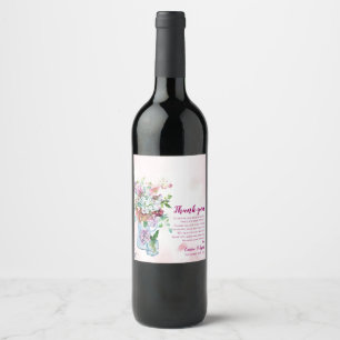 Roze Wildflower Floral Wedding Bedankt Bericht Wijn Etiket