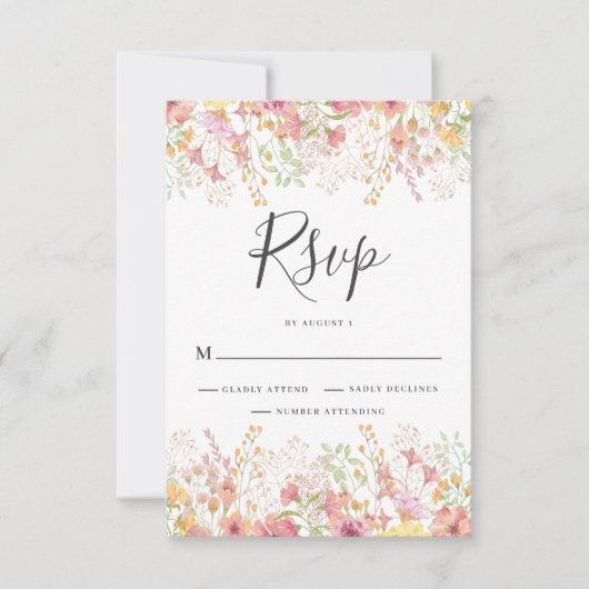 Roze Wildflower Floral Wedding RSVP Kaartje (Voorkant)