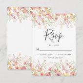 Roze Wildflower Floral Wedding RSVP Kaartje (Voorkant / Achterkant)