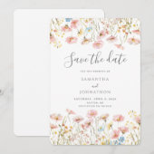 Roze Wildflower Floral Wedding Save The Date (Voorkant / Achterkant)