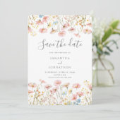 Roze Wildflower Floral Wedding Save The Date (Staand voorkant)