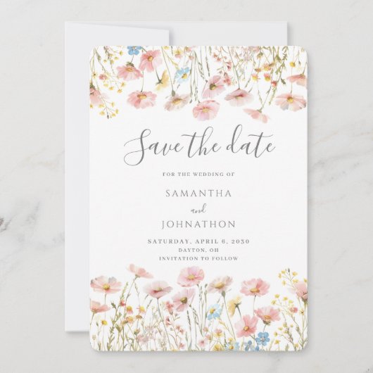 Roze Wildflower Floral Wedding Save The Date (Voorkant)