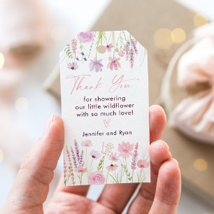 Roze Wildflower Garden Verjaardag Cadeaulabel