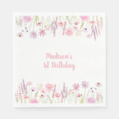 Roze Wildflower Garden Verjaardag Servet (Voorkant)