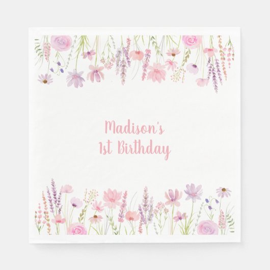Roze Wildflower Garden Verjaardag Servet (Voorkant)