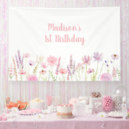 Roze Wildflower Garden Verjaardag Spandoek