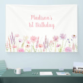 Roze Wildflower Garden Verjaardag Spandoek (Beurs)