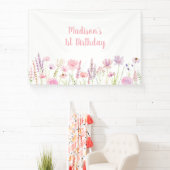 Roze Wildflower Garden Verjaardag Spandoek (Insitu)