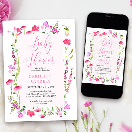 Roze Wildflower Girl Baby shower Dainty Floral IV Kaart