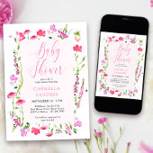Roze Wildflower Girl Baby shower Dainty Floral IV Kaart