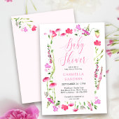 Roze Wildflower Girl Baby shower Dainty Floral IV Kaart