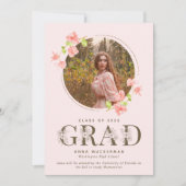 Roze Wildflower Girl High School Afstuderen Aankondiging (Voorkant)