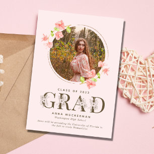 Roze Wildflower Girl High School Afstuderen Aankondiging
