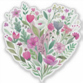 Roze Wildflower Heart Custom-Cut Vinyl Sticker (Voorkant)