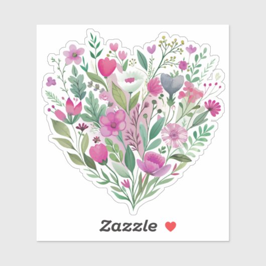 Roze Wildflower Heart Custom-Cut Vinyl Sticker (Vel)