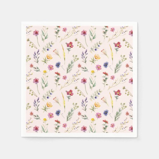 Roze Wildflower Lente Bloemen Servet (Voorkant)