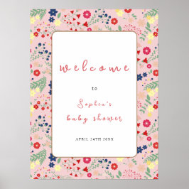Roze Wildflower Lijst Meisje Baby shower Welkom Poster