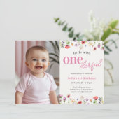 Roze Wildflower Little Miss Onederful 1e verjaarda Kaart (Staand voorkant)