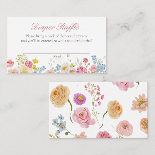 Roze Wildflower Luier Raffle Ticket Informatiekaartje (Voorkant / Achterkant)