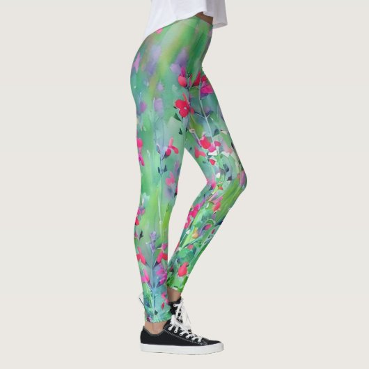 Roze Wildflower Meadow Art Leggings (Rechts)